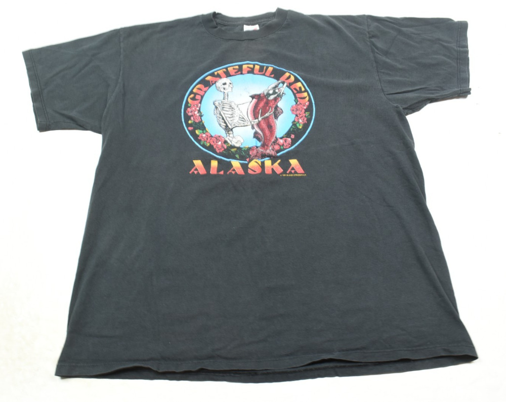 Vintage Grateful Red Alaska Fishing T-Shirt Mens XL Black Short Sleeve Crew 1991